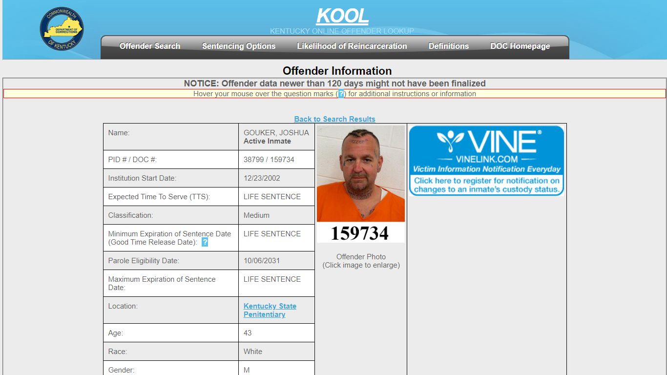 Offender Information - Kentucky Offender Search - Kentucky ...