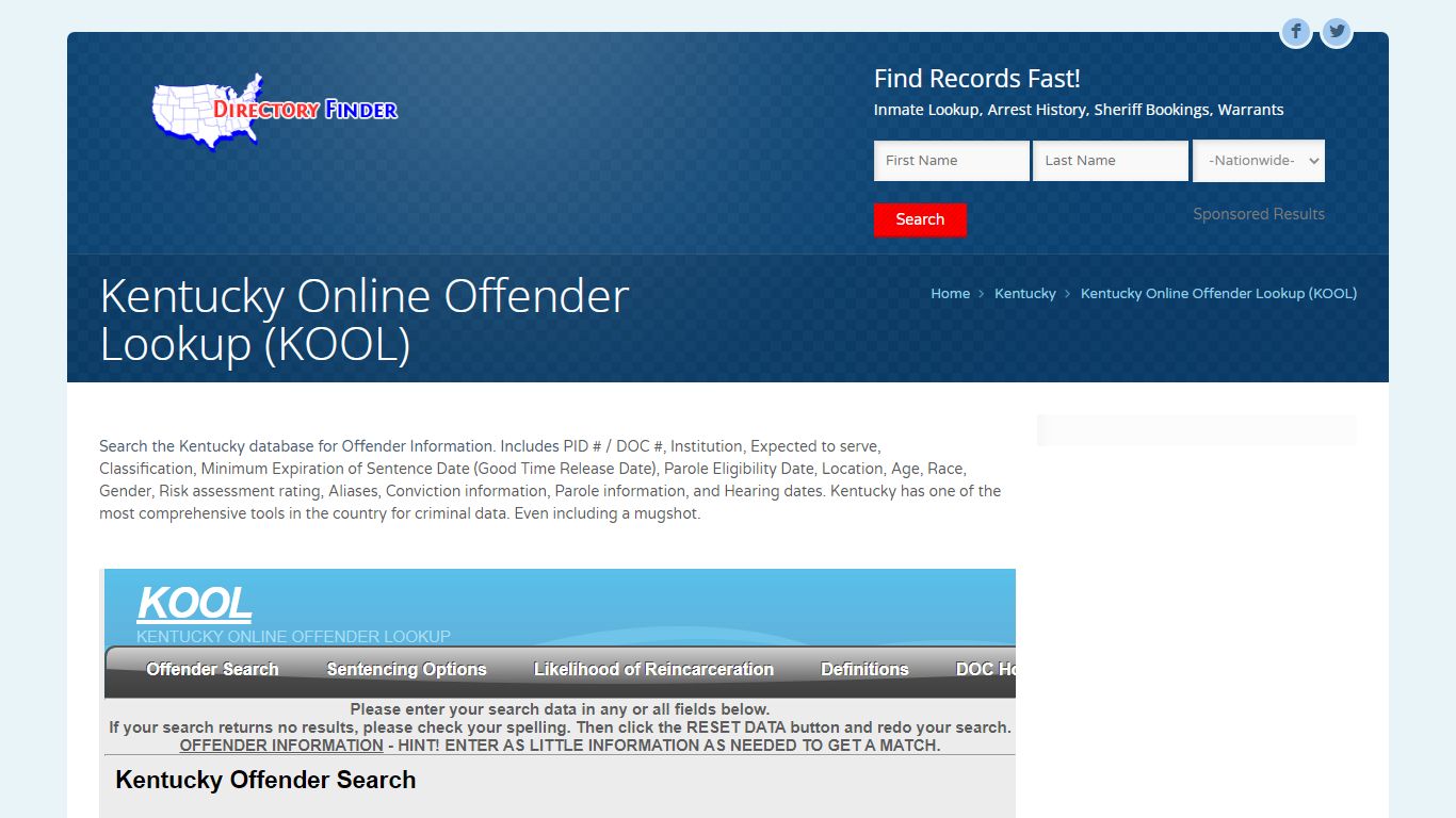 Kentucky Online Offender Lookup (KOOL) | People Lookup